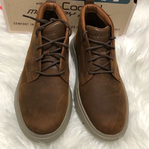 Sketchers Garza-Fontaine Mens Boots Sz 8 Dark Brown Leather Lace‎ Up Relaxed Fit - Picture 2 of 9